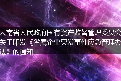 云南省人民政府國有資產(chǎn)監(jiān)督管理委員會(huì)關(guān)于印發(fā)《省屬企業(yè)突發(fā)事件應(yīng)急管理辦法》的通知