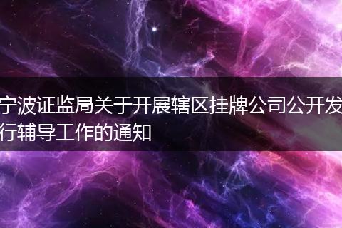 寧波證監(jiān)局關(guān)于開展轄區(qū)掛牌公司公開發(fā)行輔導(dǎo)工作的通知