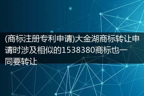(商標注冊專利申請)大金湖商標轉(zhuǎn)讓申請時涉及相似的1538380商標也一同要轉(zhuǎn)讓