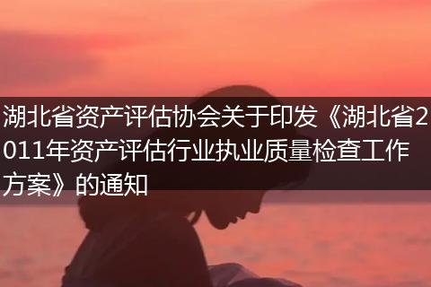 湖北省資產(chǎn)評估協(xié)會關于印發(fā)《湖北省2011年資產(chǎn)評估行業(yè)執(zhí)業(yè)質(zhì)量檢查工作方案》的通知