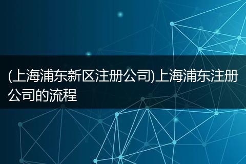 (上海浦東新區(qū)注冊公司)上海浦東注冊公司的流程