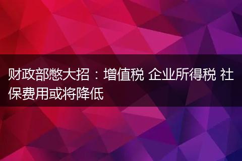 財(cái)政部憋大招:增值稅 企業(yè)所得稅 社保費(fèi)用或?qū)⒔档? style=