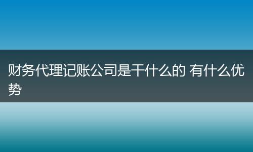 財務(wù)代理記賬公司是干什么的 有什么優(yōu)勢